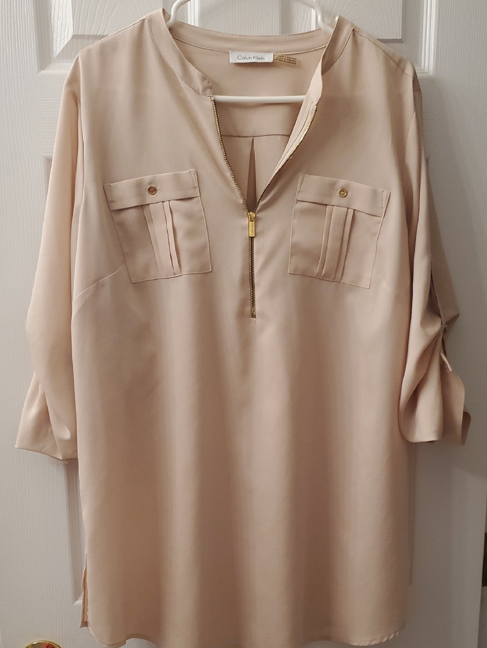 Calvin Klein Blush Beige Zip-Front Tunic